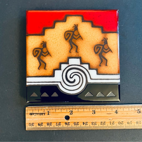 Kokopelli Masterworks Pottery Art Tile 4” Southwest Native American USA - Picture 4 of 10